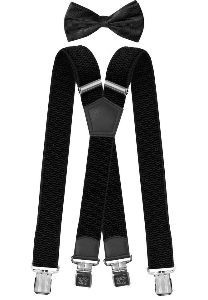 Fabio Farini Hosenträger Herren Hosenträger Pack 4cm X-Form mit passender Fliege Set Schwarz 4cm Hosenträger - Schwarz Gestreifte Fliege von Fabio Farini