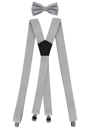 Fabio Farini Kombination aus Herren X-Form 3cm Hosenträger mit Passender Fliege im Set - 4 Extra Starke Clips Fabio Farini Kombination aus Herren X-Form 3cm Hosenträger mit Passender Fliege im Set - 4 Extra Starke Clips von Fabio Farini