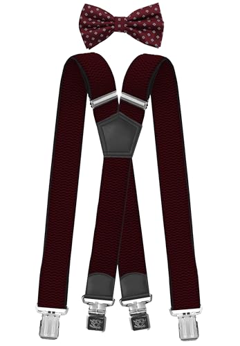 Fabio Farini Kombination aus Herren X-Form 4cm Hosenträger mit Passender Fliege im Set - 4 Extra Starke Clips von Fabio Farini