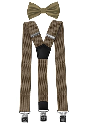 Fabio Farini Kombination aus Herren Y-Form 4cm Hosenträger mit Passender Fliege im Set - 3 Extra Starke Clips Set Beige 4cm Hosenträger - Unifarben Fliege Fabio Farini Kombination aus Herren Y-Form 4cm Hosenträger mit Passender Fliege im Set - 3 Extra Starke Clips Set Beige 4cm Hosenträger - Unifarben Fliege von Fabio Farini