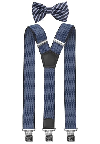 Fabio Farini Kombination aus Herren Y-Form 4cm Hosenträger mit Passender Fliege im Set - 3 Extra Starke Clips Set Blauen 4cm Hosenträger - Blau/Dunkelblau Gestreiften Fliege Fabio Farini Kombination aus Herren Y-Form 4cm Hosenträger mit Passender Fliege im Set - 3 Extra Starke Clips Set Blauen 4cm Hosenträger - Blau/Dunkelblau Gestreiften Fliege von Fabio Farini