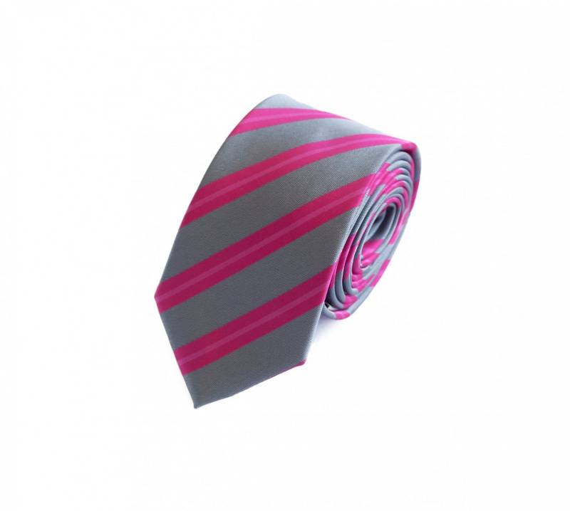 Fabio Farini Krawatte gestreifte Herren Krawatte - Tie mit Streifen in 6cm oder 8cm Breite (ohne Box, Gestreift) Schmal (6cm), Grau/Rosa von Fabio Farini