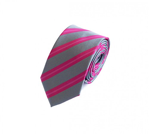 Fabio Farini - Modern gestreifte Herren Krawatte in 6cm - Passend fürs Büro zum Anzug durch Robuste Pflegeleichte Mikrofaser Grau-Rosa von Fabio Farini