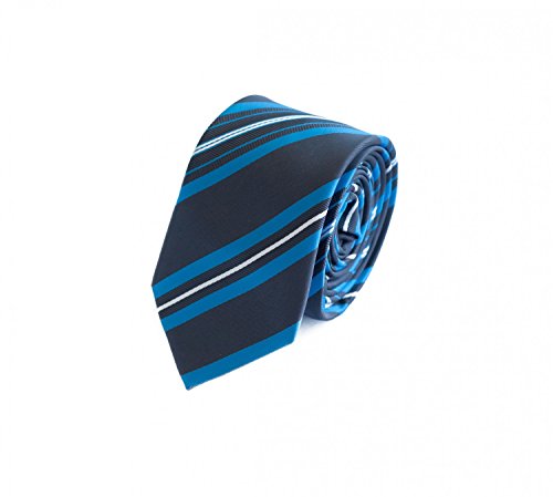 Fabio Farini - Modern gestreifte Herren Krawatte in 6cm - Passend fürs Büro zum Anzug durch Robuste Pflegeleichte Mikrofaser Tiefblau Stahlblau Dunkelblau Blau Weiß von Fabio Farini