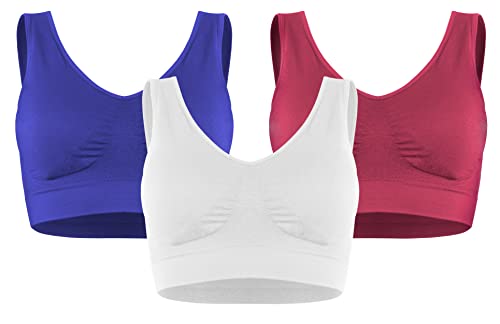 Fabio Farini Sport BH Bustier nahtlos, Seamless ohne Bügel, bügellos, Größe L, Farbe Himbeerrot/Royalblau/Weiß von Fabio Farini