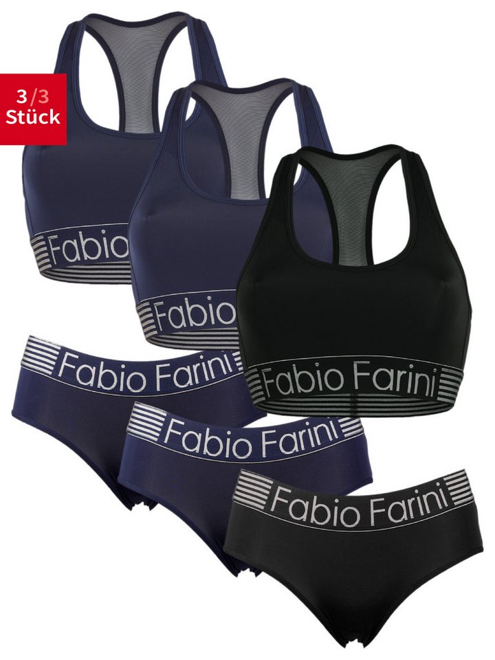 Fabio Farini Sport-BH Damen Unterwäsche - nahtlose Sport-Bustier aus Baumwolle (Set, 3-tlg., mit Panty) bügellos, mit Mesheinsatz im Rücken und Logo-Bund von Fabio Farini