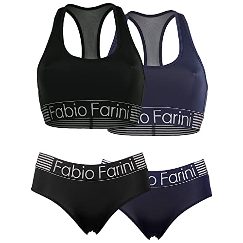 Fabio Farini Sport-BH Set, Racerback-BH und passende Panty in Schwarz oder Marineblau 2er Pack S von Fabio Farini