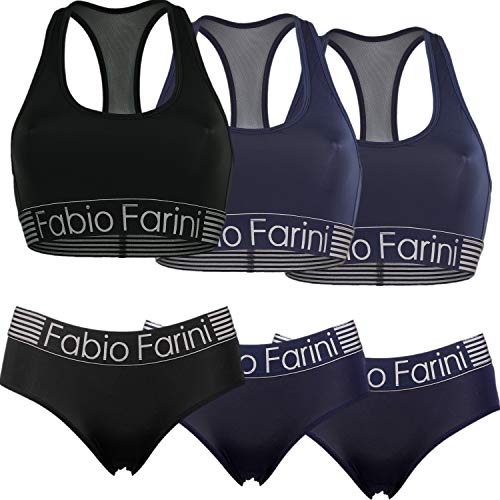 Fabio Farini Sport-BH Set, Racerback-BH und passende Panty in Schwarz oder Marineblau 2X Blau 1X Schwarz S von Fabio Farini