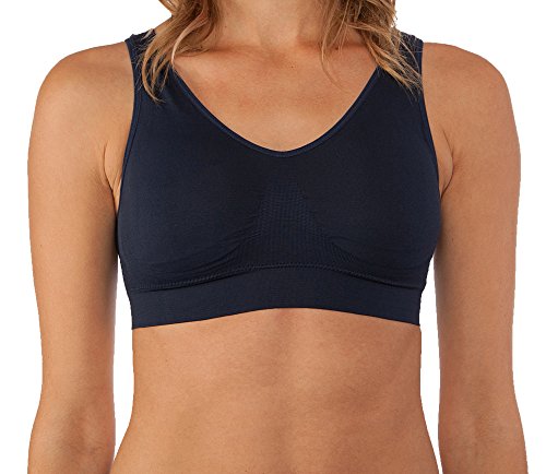 Fabio Farini Sport BH Bustier nahtlos 1er und 3er Pack Seamless ohne Bügel, bügellos Größe XL, Farbe Blau von Fabio Farini