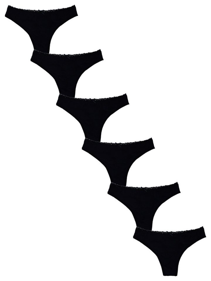 Fabio Farini String Damen Unterhosen - Frauen Tanga Set Unterwäsche (Packung, 6-St) mit dezenter Spitze und Schleifchen am Bund von Fabio Farini