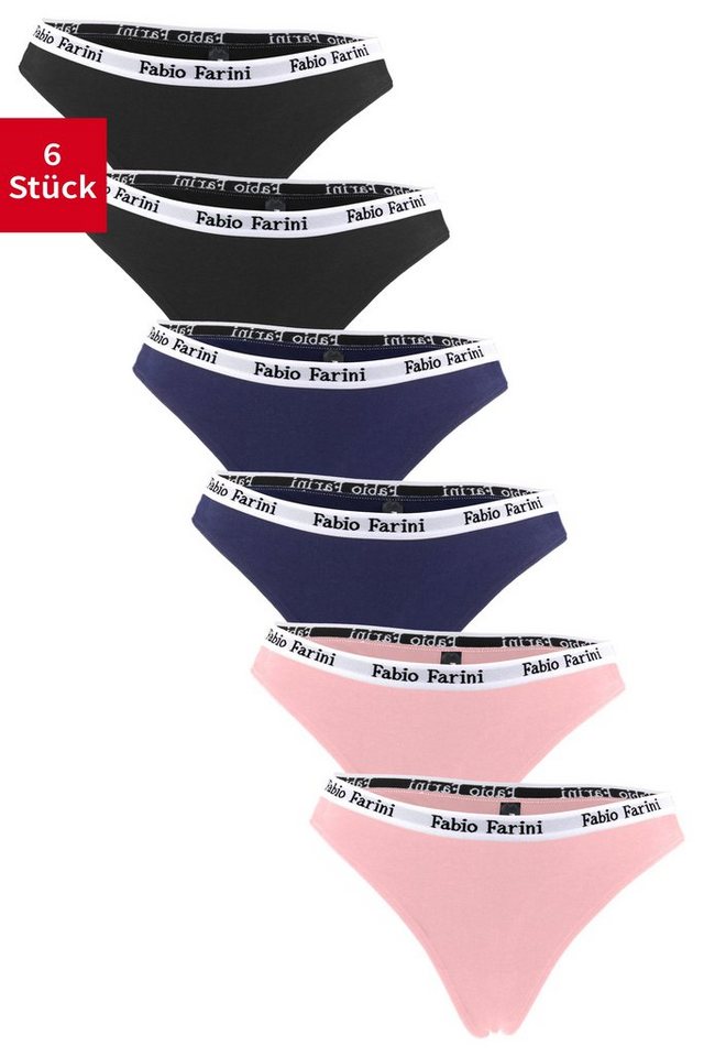 Fabio Farini String Damen Unterhosen - Frauen Tanga aus Baumwolle (Packung, 6-St) im sportlichen Look mit Designerbündchen von Fabio Farini