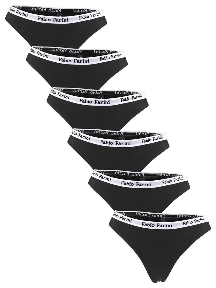 Fabio Farini String Damen Unterhosen - Frauen Tanga aus Baumwolle (Packung, 6-St) im sportlichen Look mit Designerbündchen von Fabio Farini