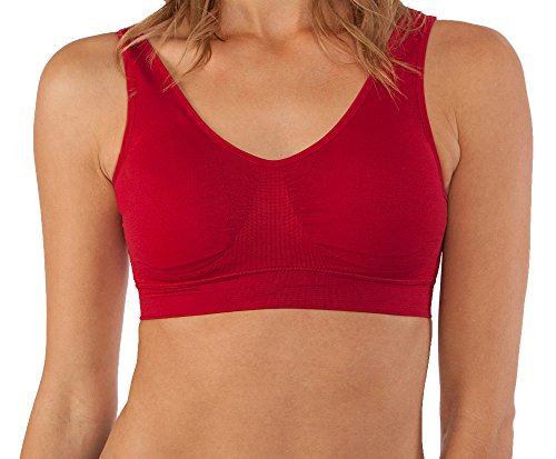 Fabio Farini - Sport BH Bustier nahtlos 1er und 3er Pack Seamless ohne Bügel, bügellos Größe L, Farbe Rot von Fabio Farini