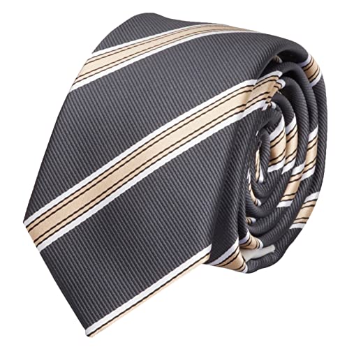 Fabio Farini - Herren Krawatte gestreift 8cm, klassische Schlipse für jeden Anlass wie Hochzeit, Konfirmation oder Business Schwarz Gold Weiß von Fabio Farini