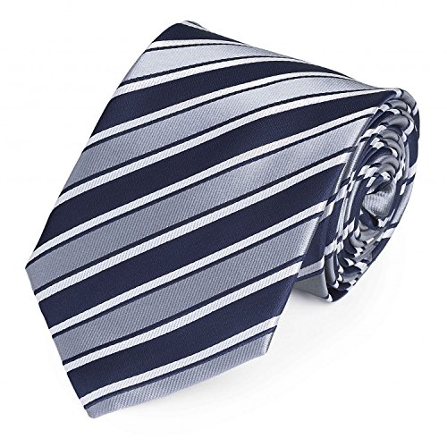 Fabio Farini - Modern gestreifte Herren Krawatte in 8cm Breite - Schlipse Passend fürs Büro zum Anzug durch Robuste Pflegeleichte Mikrofaser Silber Dunkelblau Weiß von Fabio Farini