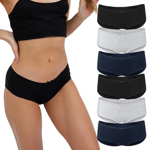 Fabio Farini - Damen Pantys Bikini-Slips 4er/6er Pack Mehrere Farben und Größen, atmungsaktive Baumwolle XL 6er Pack Ohne Spitze Schwarz Blau Grau von Fabio Farini