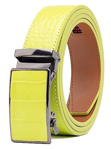 Fabio Valenti Herrengürtel, Ratschengürtelkleid mit 3,5 cm echtem Leder mit einfacher verstellbarer Schnalle, passend zugeschnitten, 2091c Lemon Green, Adjustable 46” von Fabio Valenti