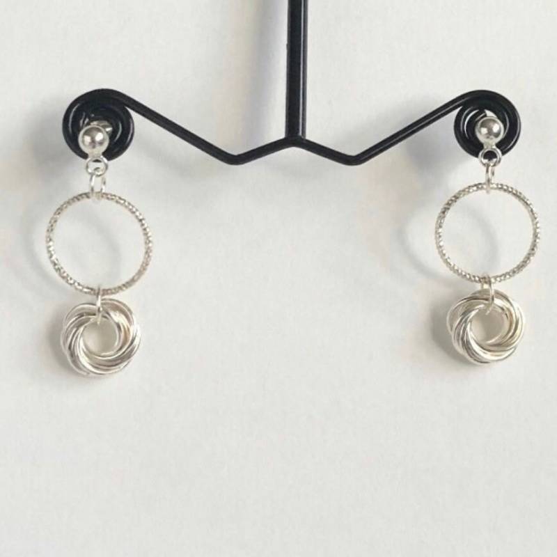 sterling Silber Diamantschliff Ring, Mobius Chainmaille Damen Ohrringe von Fabisha