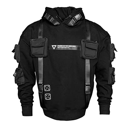 Fabric of the Universe 400 g Super Heavyweight Techwear Graphic Cyberpunk Fashion Premium Hoodie, Schwarz H-Typ 001a, Medium von Fabric of the Universe