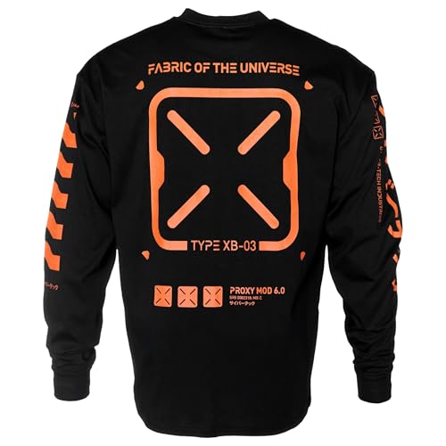 Fabric of the Universe Techwear Graphic Fashion Streetwear Langarm T-Shirt, Schwarz Orange Xb-03, L von Fabric of the Universe