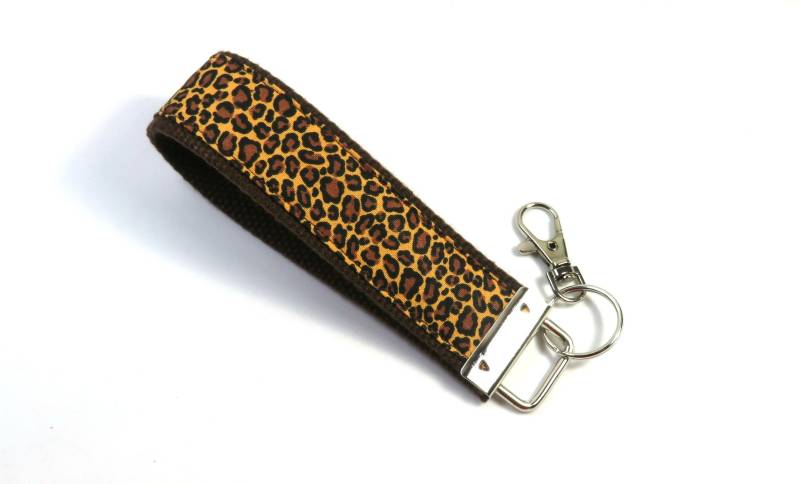 Animal Print Stoff Keyfobs, Armband, Webbing Tier Druck Keychian, Braun Gepard Design Schlüsselanhänger von FabricLoveandFun