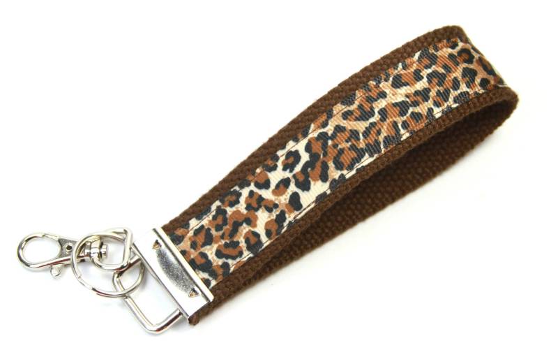 Animal Print Stoff Schlüsselanhänger, Cheetah Drucken, Animal Print Armband, Braun Schlüsselanhänger von FabricLoveandFun