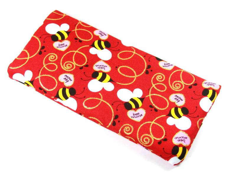 Bee-Stoffbeutel, Brillenetui, Snap-Knopf-Taschen, Humming Biene Tasche, Roten Stoff Fall, Herz-Stoffbeutel von FabricLoveandFun