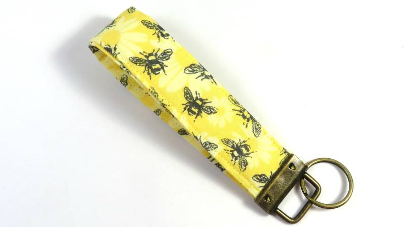 Bee-stoffschlüssel-Keychain, Humming Bee Keyfob, Yellow Sonnenblumenkled-Schlüsselanhänger, Bienen-Keychain, Spring Keyfobs von FabricLoveandFun
