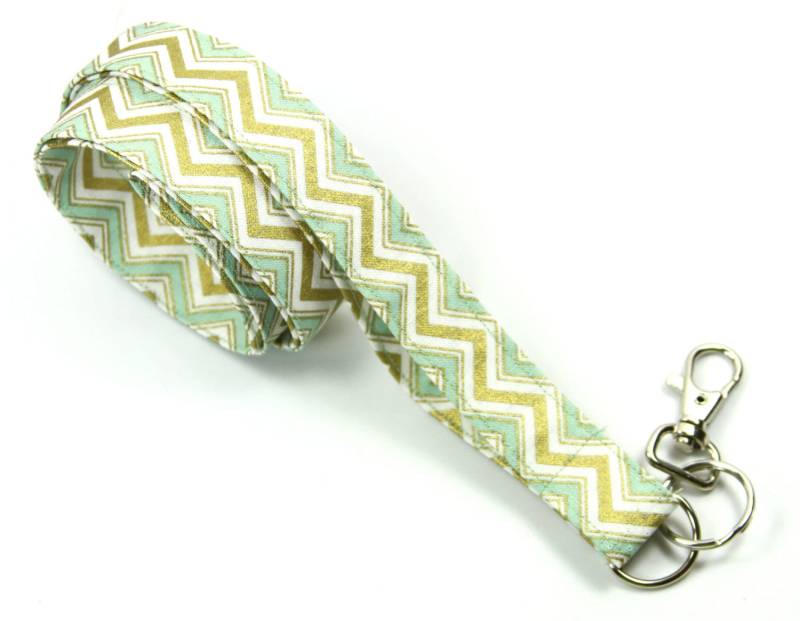 Chevron Stoff Schlüsselband, Lanyard Grün Und Gold Chevron, Chevron Badge Holder von FabricLoveandFun