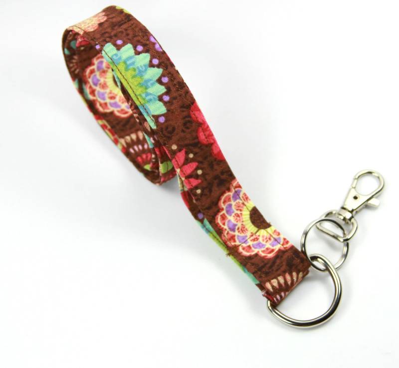 Floral Stoff-Schlüsselband, Floral Stoff-Abzeichen-Halter, Brown Lanyard, Schlüsselband Blume von FabricLoveandFun