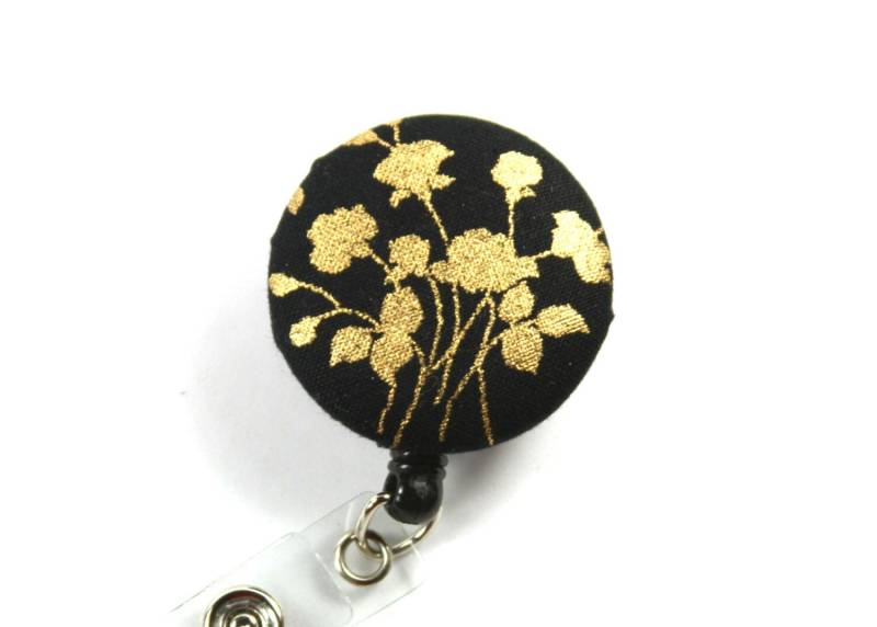 Golden Tree Stoff Abzeichen Reel, Goldenen Und Schwarzen Button Badge, Versenkbare Plakettenhalter von FabricLoveandFun