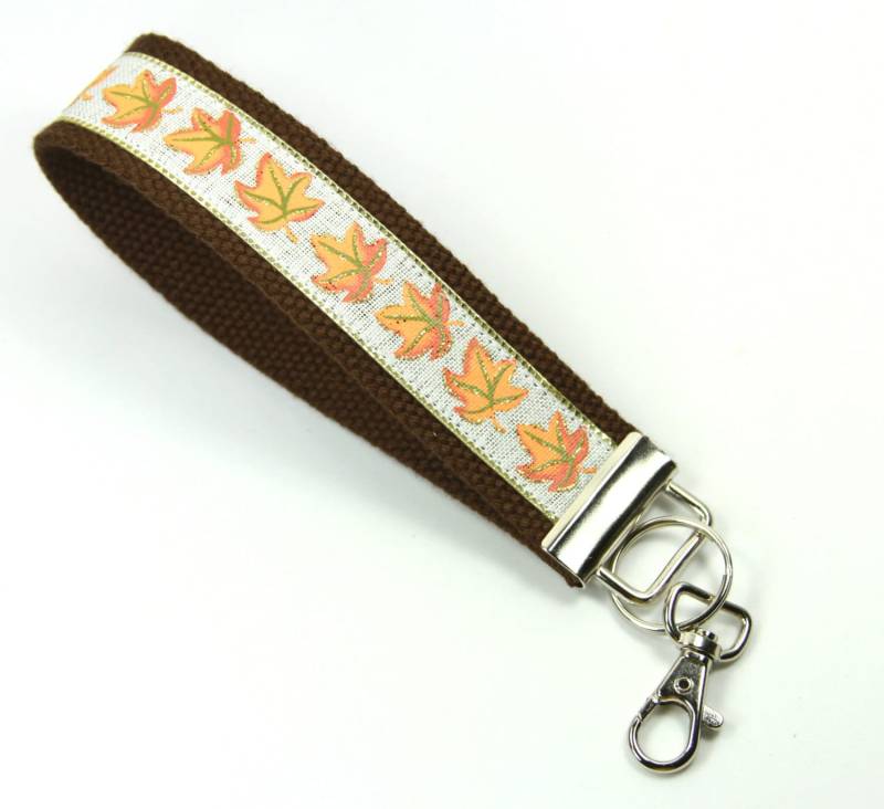 Herbst Stoff Schlüsselanhänger, Armband Key Fob, Braun Orange Schlüsselanhänger von FabricLoveandFun