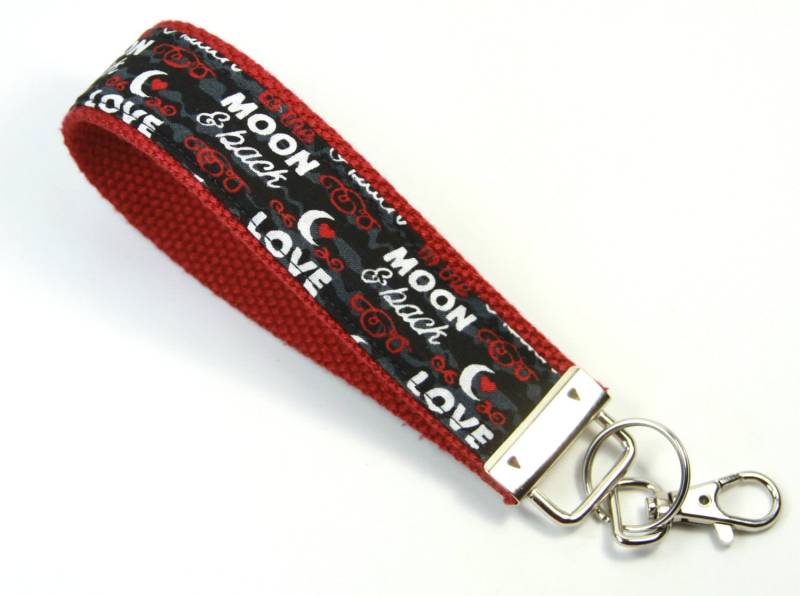 Liebe You Fabric Schlüsselanhänger, Liebe Sie Stoff Zum Mond Und Rückgewebe Wristlet von FabricLoveandFun