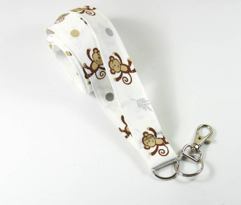 Monkey Stoff Abzeichenhalter, Lanyard, Badge Holder, Brown Lanyard von FabricLoveandFun