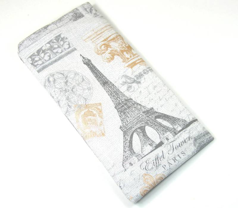 Paris-Design-Tasche, Brillenetui, Eiffel-Turm-Design-Tasche, Snap-Knopf-Tasche, Grauen Stoff Fall von FabricLoveandFun