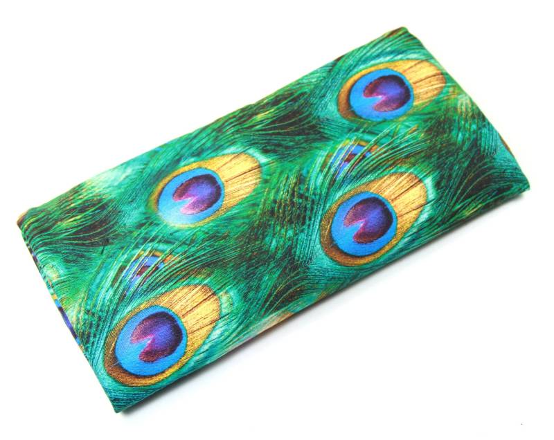 Peacock Stoffbeutel, Brillenetui, Eyelgasses Fall, Pfau Feder Design-Tasche, Snap-Knopf-Tasche, Pfau-Liebhaber-Geschenk von FabricLoveandFun