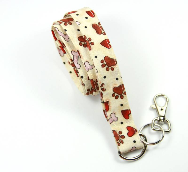Pfote Stoff Schlüsselband, Haustier Paw Badge Holder, Braune Pfoten Pfote Holder von FabricLoveandFun