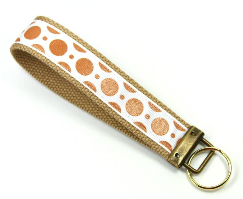 Polka Dot Stoff Schlüssel Kette, Polka Dot Schlüsselanhänger, Braunen Tupfen Schlüsselbund, Handgelenk Armband von FabricLoveandFun