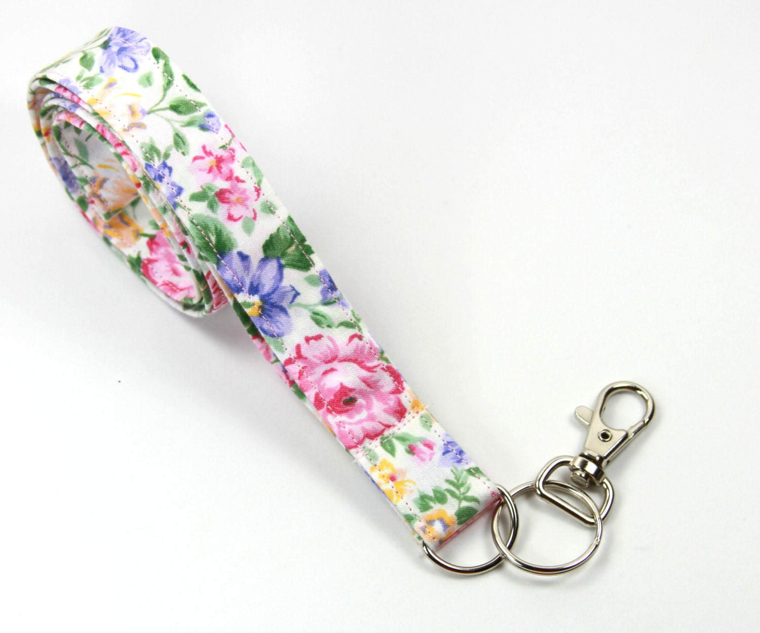 Rosa Stoff Schlüsselband, Badge Holder, Rosa Blumen-Schlüsselband, Blumen Holder von FabricLoveandFun
