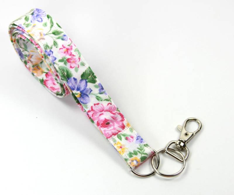 Rosa Stoff Schlüsselband, Badge Holder, Rosa Blumen-Schlüsselband, Blumen Holder von FabricLoveandFun