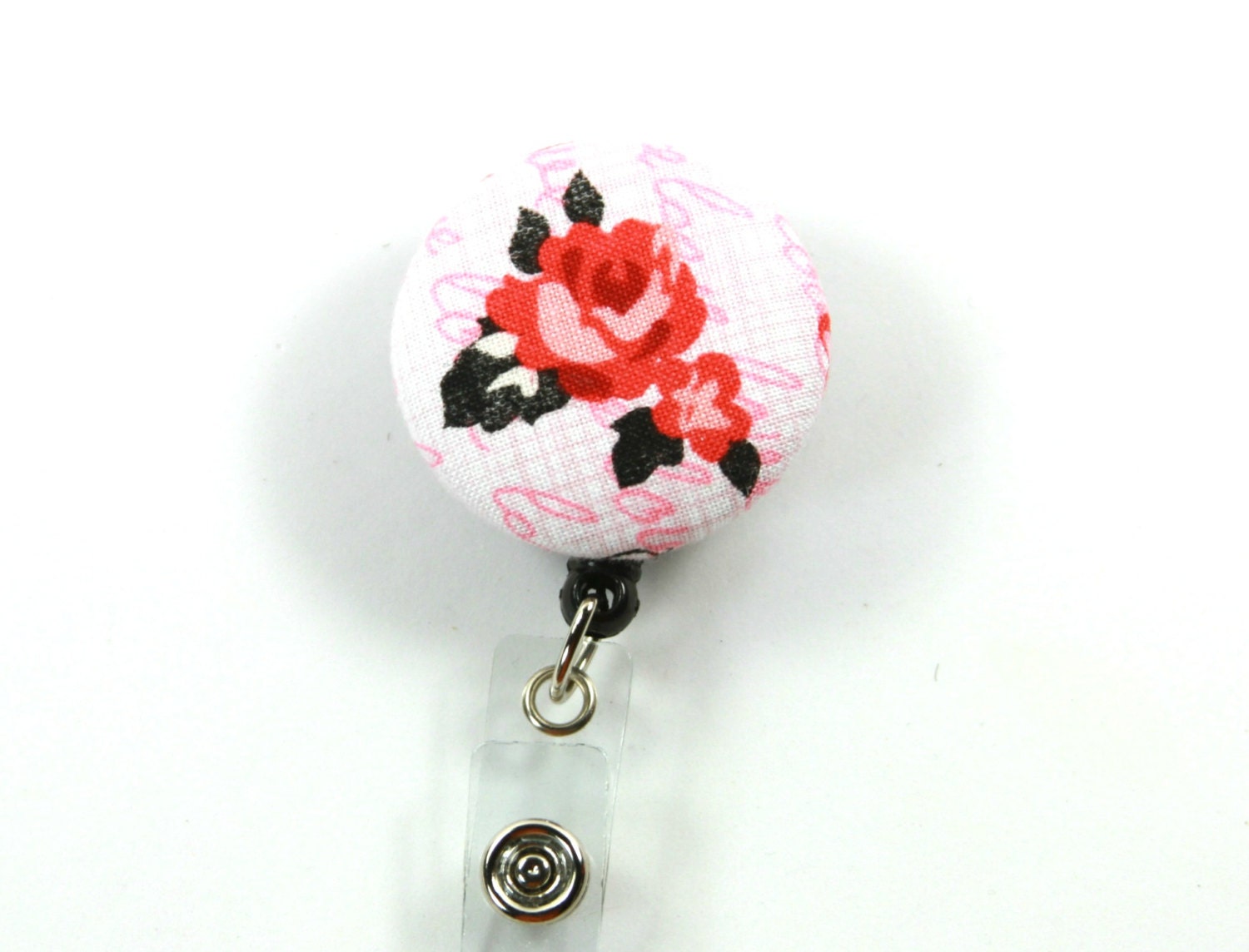 Rose Stoff Lanyard, Rose Button Reel, Versenkbare Abzeichen Red Liebe Knopf Haspel von FabricLoveandFun