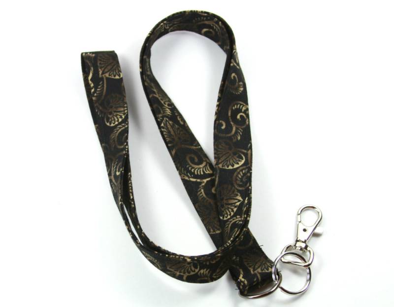 Schwarzer Stoff Lanyard, Schlüsselband Schwarze Und Braune Stoff, Abzeichen Inhaber von FabricLoveandFun