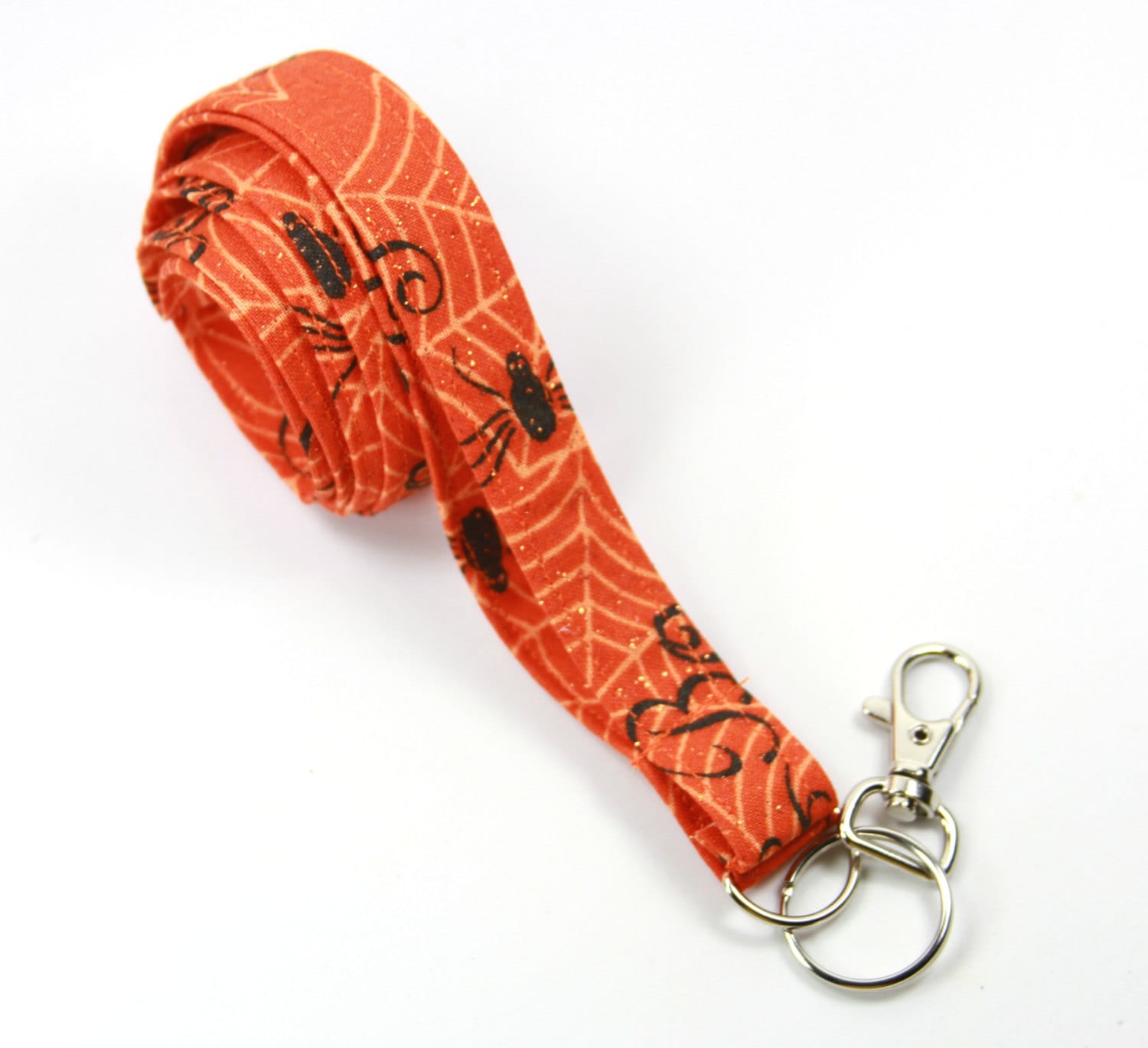 Spinnennetz Stoff Lanyard, Orange Schwarz Schlüsselband, Lanyard Spinnennetz, Spinne von FabricLoveandFun