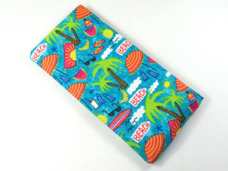 Strandtasche Stoff, Brillenetui, Brillen Tasche, Sommertasche, Blaue Snap-Knopf-Tasche, Strandtasche, Bäume-Design-Tasche, Strand Entwürfe von FabricLoveandFun