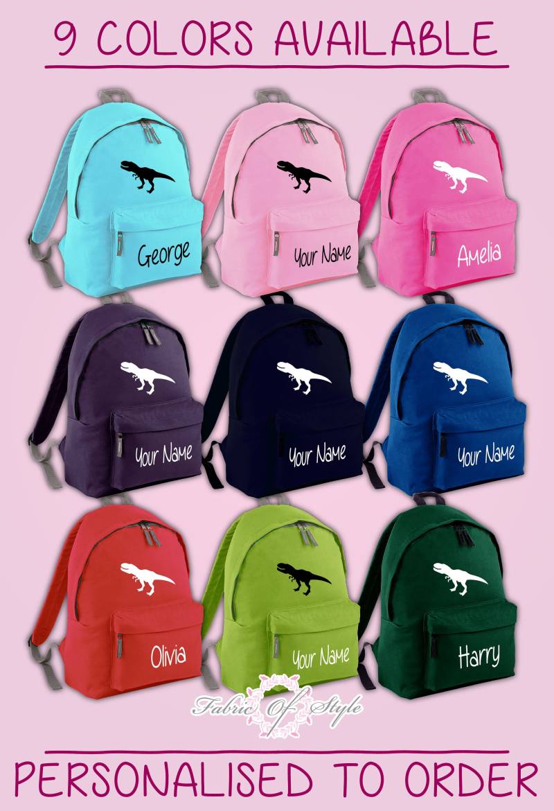 Personalisierte Kinderrucksack Dinosaurier T-Rex Name Mädchen Jungen Zurück Zu Schultasche von FabricOfStyle