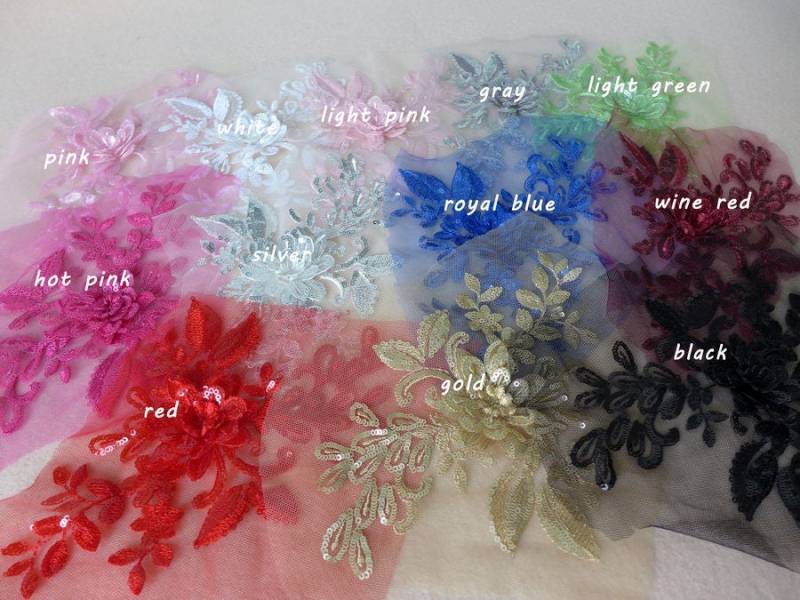 15 22 cm 12 Farben Optional Stickerei Mesh-Spitze-Applikation Mit Pailletten Für Brautkopfschmuck, Ausschnitt-Kragen, Taschen von FabricTrims