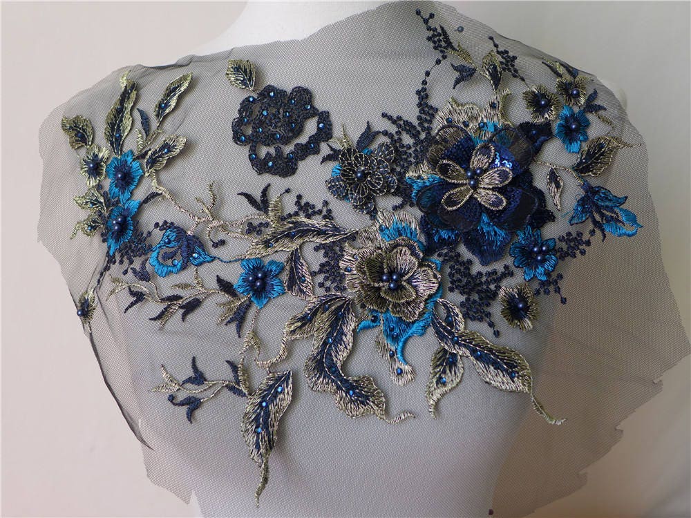 Blume Applikation, Perlen Spitzen Hochzeit Applikationen, 3D Braut Spitze Applikation von FabricTrims