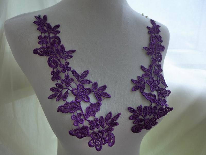 Braut Spitzen Applikationen Paar in Violet Für Brautkleid, Kopfschmuck Blume, Kostüm-Design Braut Spitzen Applikationen Paar in Violet Für Brautkleid, Kopfschmuck Blume, Kostüm-Design von FabricTrims
