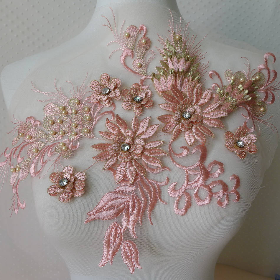 Exquisite Perle Perlen Spitze Applikation Mit Strass, Champagner/Silber Rosa See Blau Ausschnitt Applikationen Für Abendkleidung Exquisite Perle Perlen Spitze Applikation Mit Strass, Champagner/Silber Rosa See Blau Ausschnitt Applikationen Für Abendkleidung von FabricTrims
