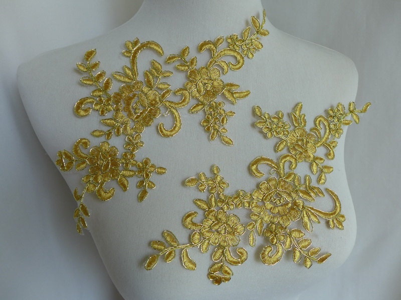 Gold Spitzen Applikation, Brautschleier Hochzeit Nähapplikationen Ein Paar von FabricTrims